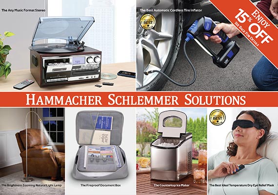 We worked with a third-party vendor that targeted potential customers to send promotional postcards. This is the front and back of one advertising Hammacher products that solves problems.
